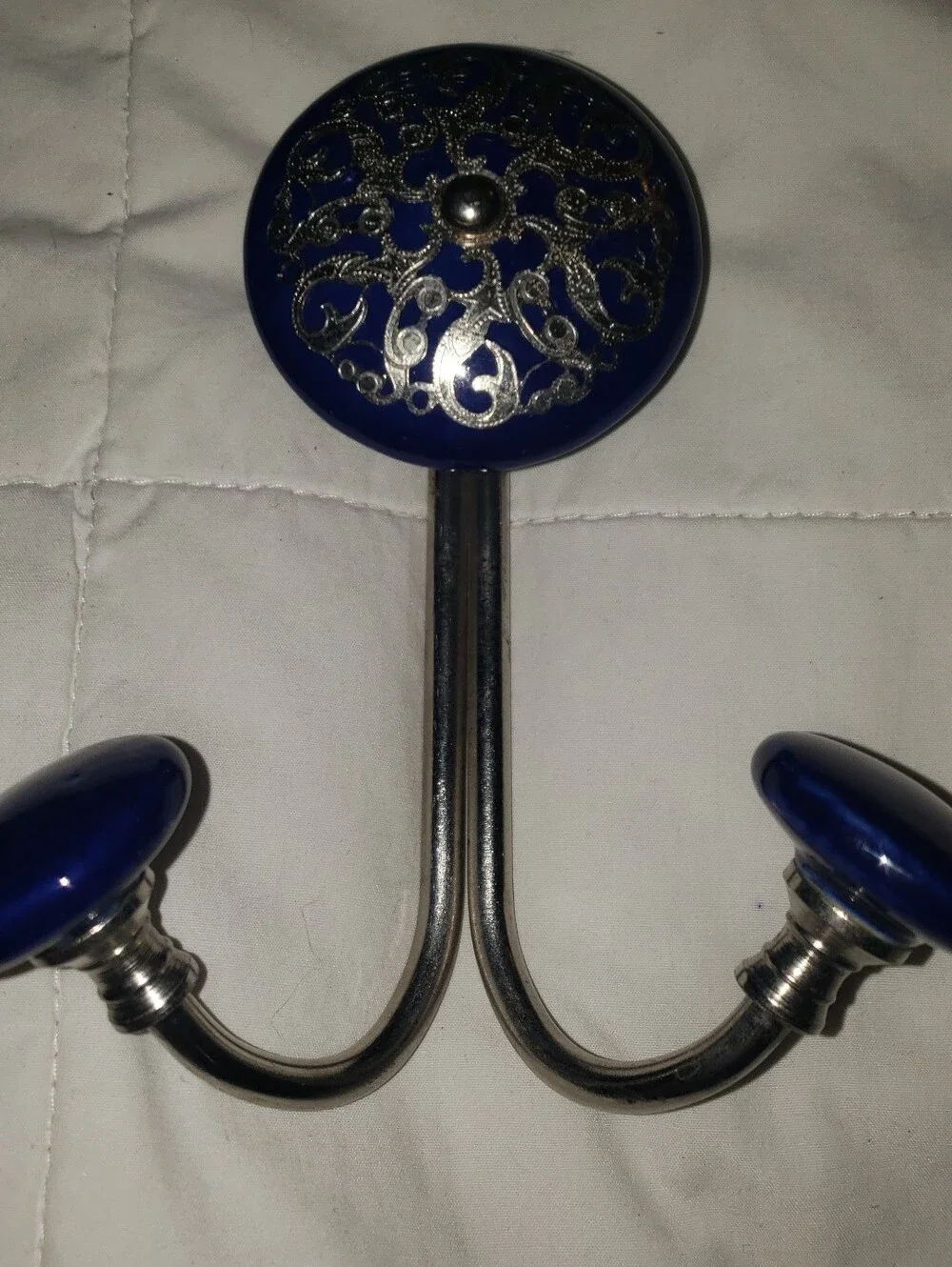 Decorative Cobalt Blue and Silver Wall Hook -